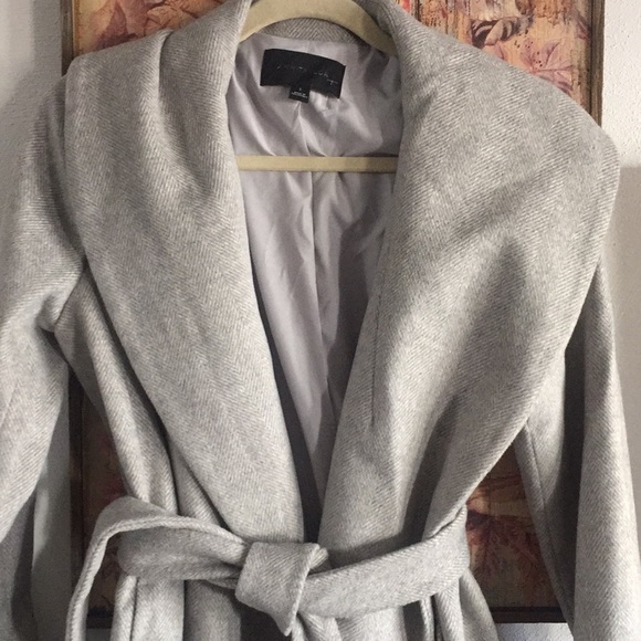 NWOT ANN TAYLOR HERRINGBONE SHAWL COLLAR TIE WAIST WRAP COAT S - Picture 15 of 16
